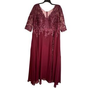 JJ’s House Mother Bride Dress A-Line V-Neck Asymmetrical Chiffon Lace 1X